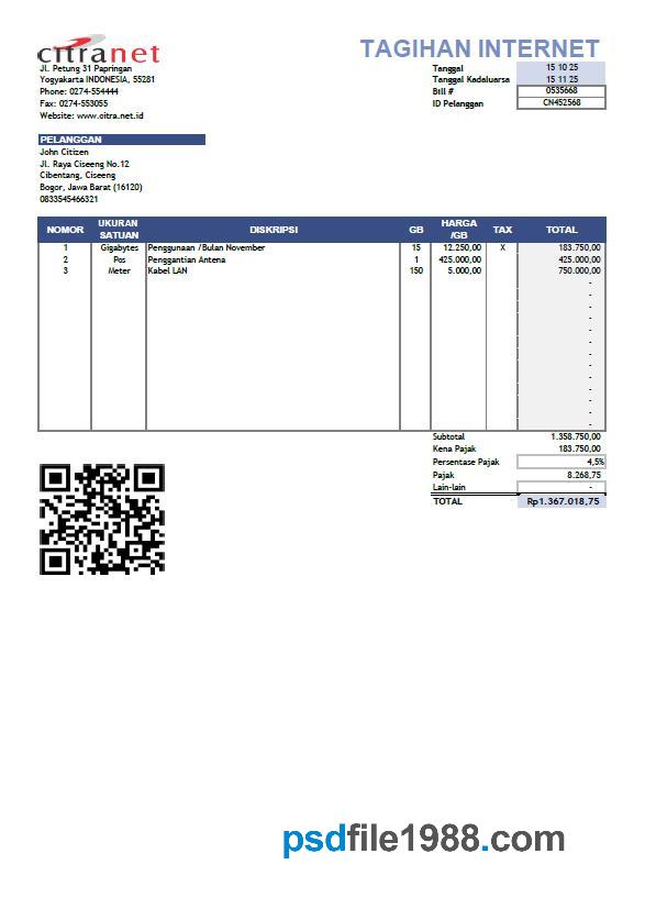 Indonesia Citranet Utility Bill